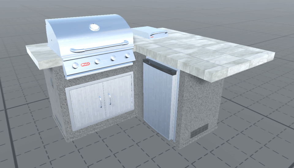 3D Rendering of L-Shaped Bull BBQ Island