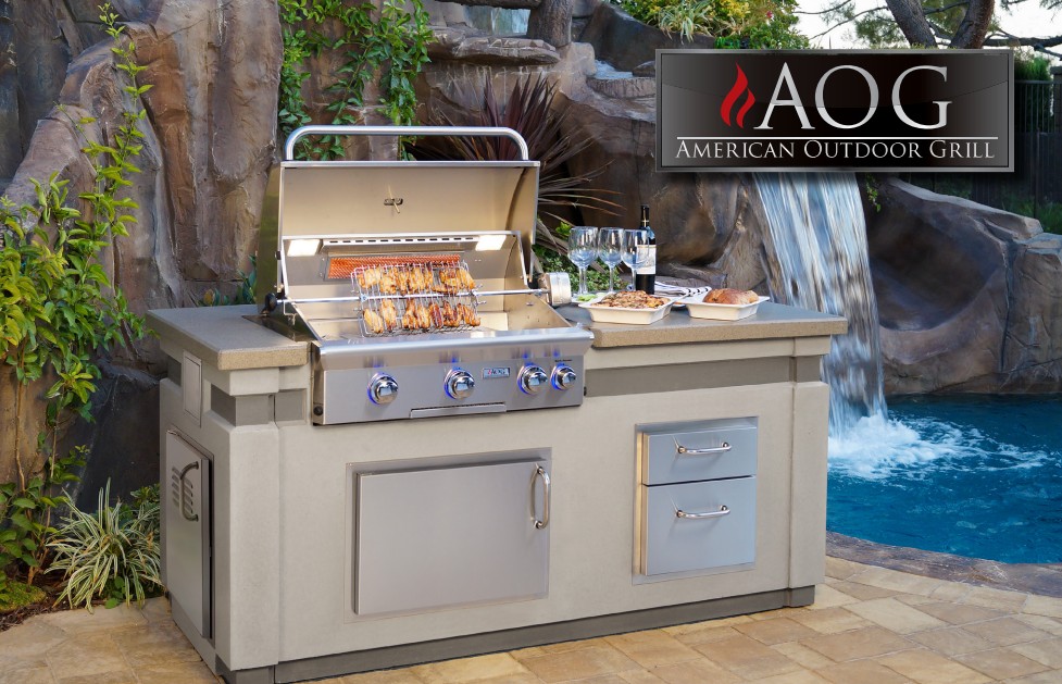 Front page of AOG Brochure showing logo and island with AOG products