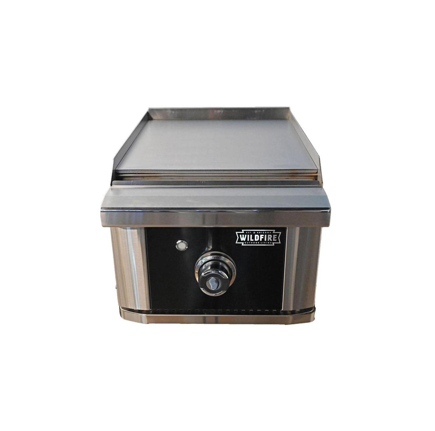 Wildfire Ranch PRO 15-Inch side griddle in black 304 stainless steel