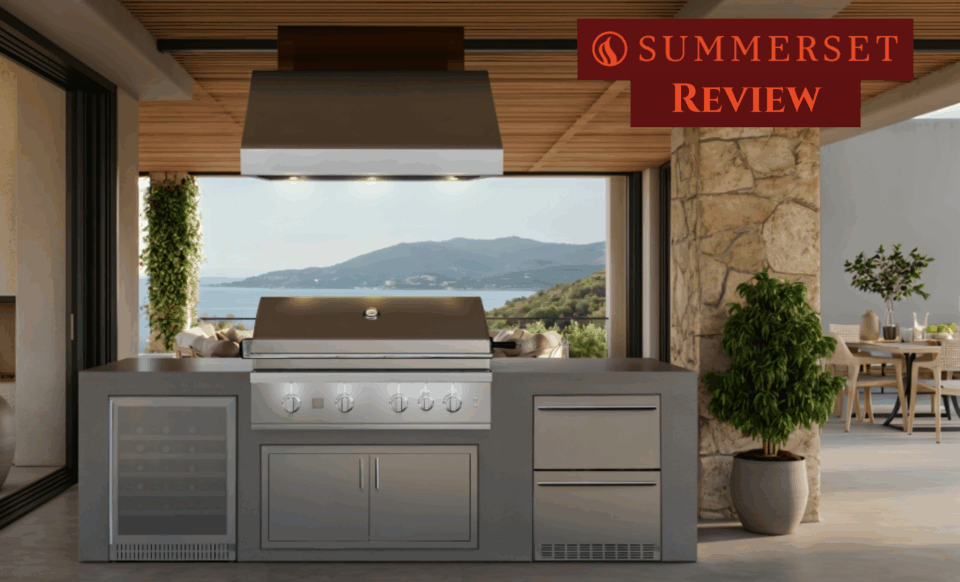 Summerset Grills Review featuring luxury built-in grill island setup overlooking the ocean, showcasing premium SoCal craftsmanship.