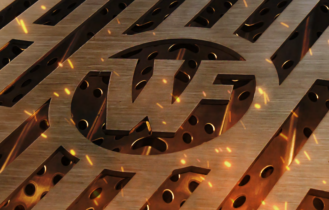 Wildfire Outdoor Living WF logo with grill grate sparks