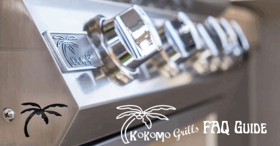 Close-up of KoKoMo Grills control panel with logo and knobs, used as featured image for KoKoMo Grills FAQ blog