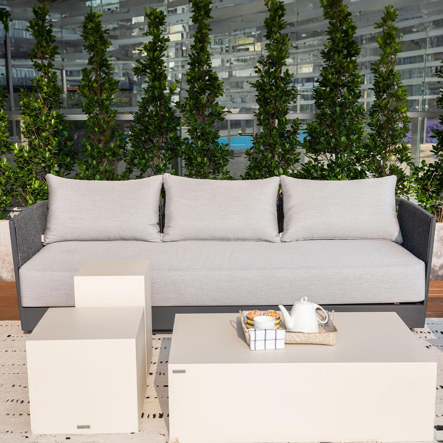 Elementi Capri Outdoor Aluminum 3 Person Sofa w Sunbrella Cushions - OS-2503T Elementi Capri Outdoor Aluminum 3 Person Sofa w Sunbrella Cushions - OS-2503T