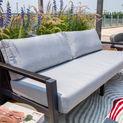 Elementi Laguna 3 Person Aluminum Sofa in w Sunbrella Cushions - OS-2506T