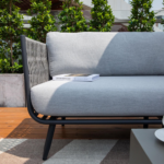Elementi Milano Outdoor Aluminum 3 Person Sofa w Sunbrella Cushion Close up