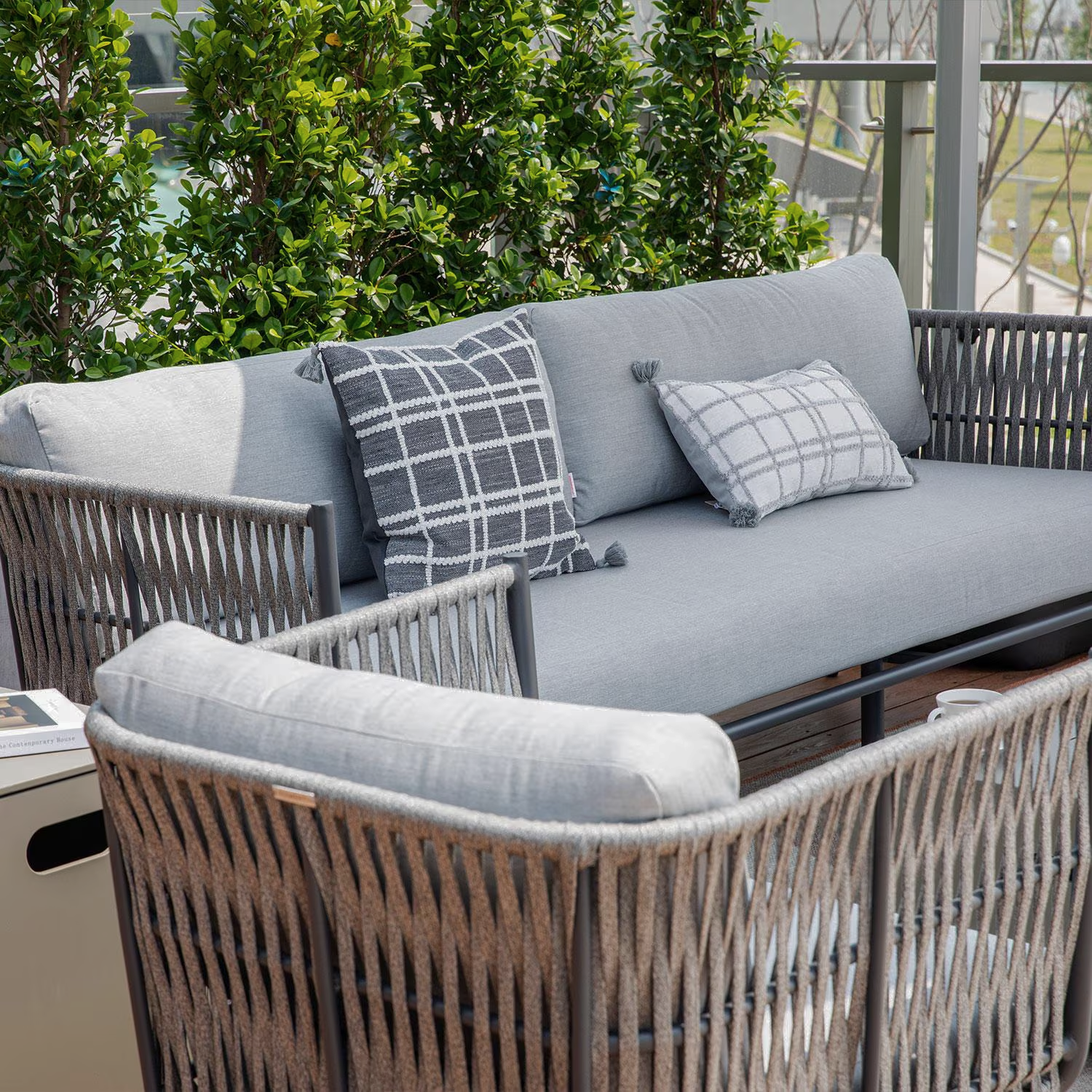 Elementi Milano Outdoor Aluminum 3 Person Sofa w/ Sunbrella Cushions – OS-2504T