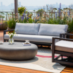 Elementi OS-2506T Laguna Outdoor Aluminum Sofa w Sunbrella Cushions - Patio - Shown w Patio Furniture (Not Included) - Lifestyle