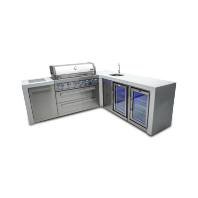 Mont Alpi Deluxe Series L-Shaped Propane Outdoor Kitchen Island w Side Burner, Beverage Center & Fridge - MAi805-D90BEVFC