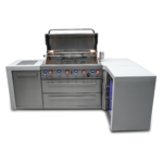 Mont Alpi - MAi805-D90FC - Deluxe 90 Degree Propane Gas Island Grill W Refrigerator Cabinet, Infrared Side Burner, & Rotisserie Kit - Open Burners On Front