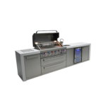 Mont Alpi MAi805-DBEV Deluxe Propane Gas Island Grill W Beverage Center - Angled Right - Grill Open