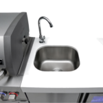 Mont Alpi MAi805-DBEV Deluxe Propane Gas Island Grill W Beverage Center - Faucet & Sink Top View