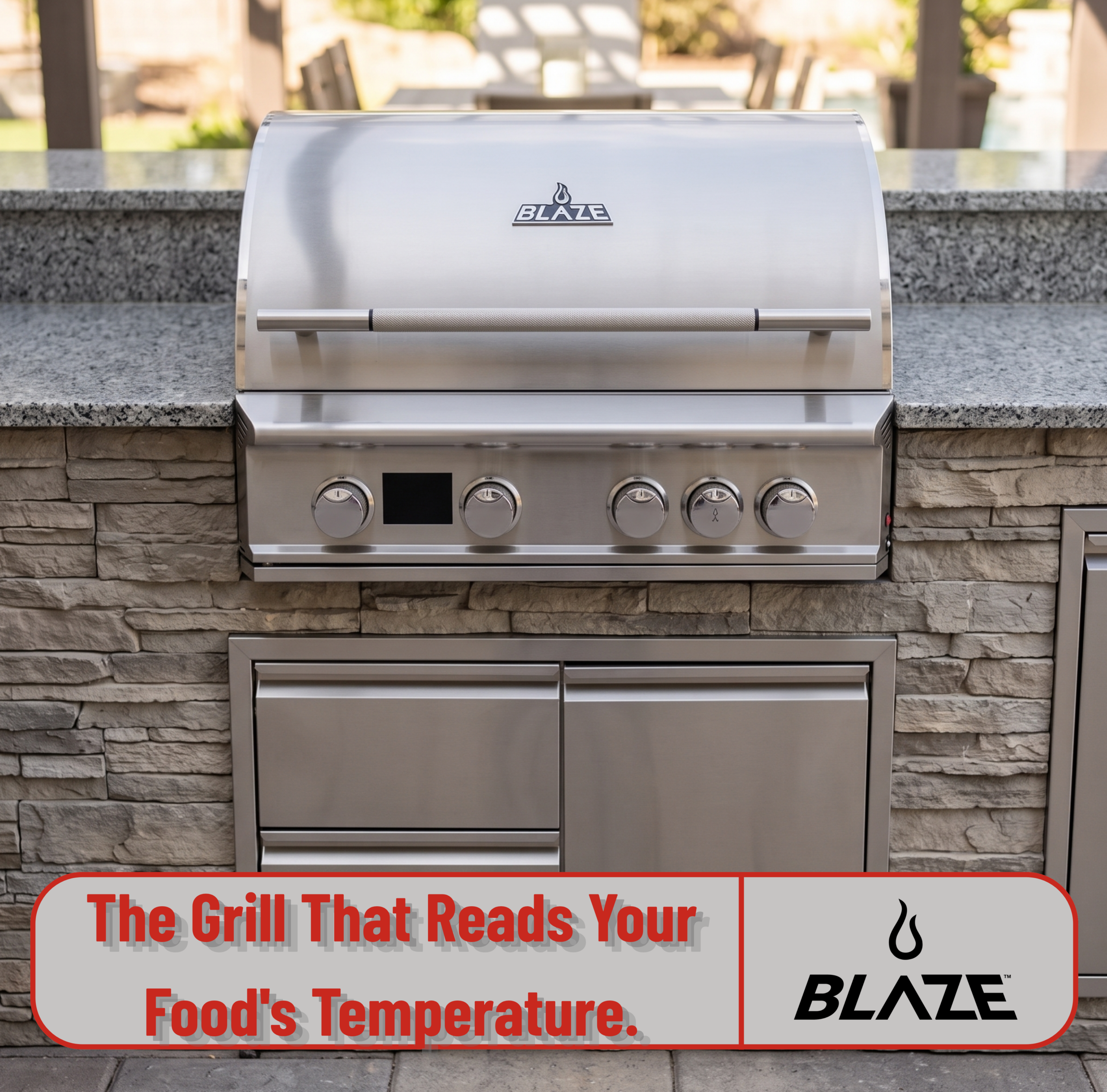 Blaze LTE PRO grill review – Blaze LTE PRO 32-inch 4-burner built-in natural gas grill with digital temperature screen in outdoor kitchen island