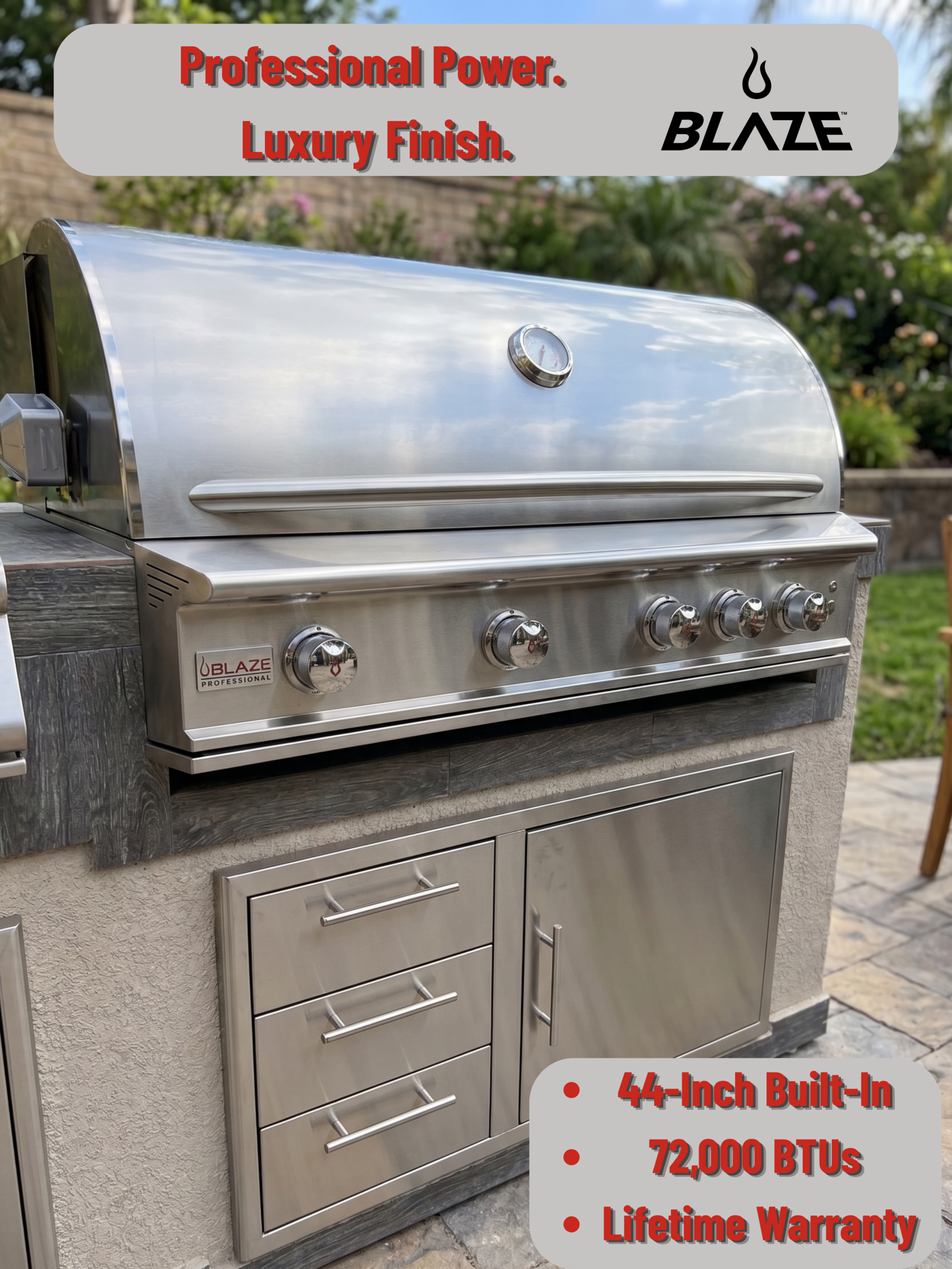 Blaze Professional LUX grill review – Blaze Professional LUX 44-inch 4-burner built-in natural gas grill in outdoor kitchen island