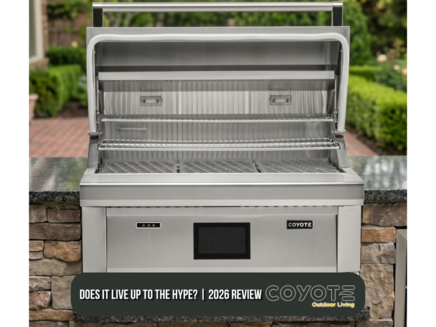 Coyote pellet grill review – Coyote 36-inch built-in pellet grill in outdoor kitchen