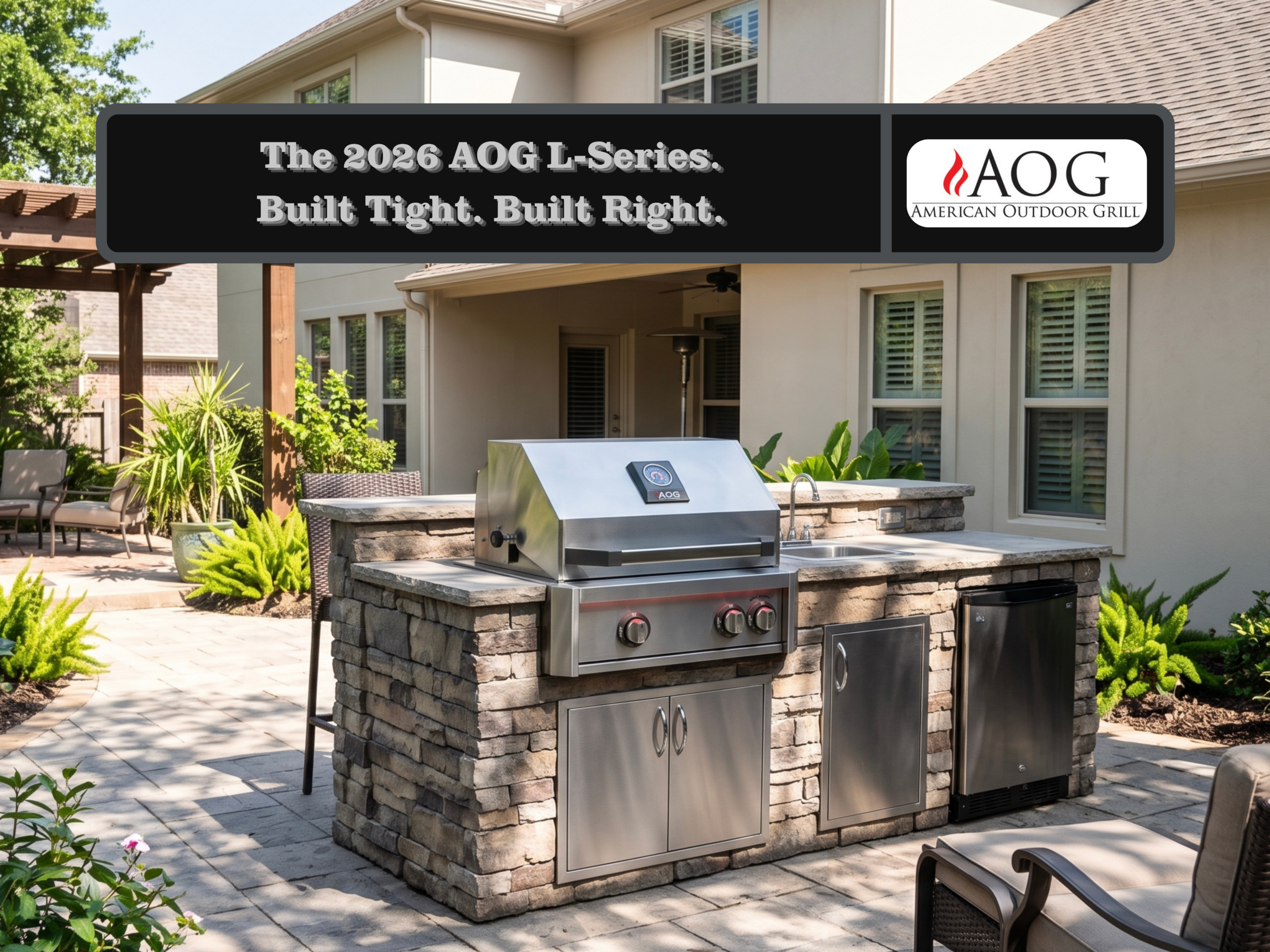 AOG 24 Inch L-Series Grill Review – American Outdoor Grill AOG24LP 24 inch 2-burner compact built-in propane grill with Gun Metal accents and multi-color LED light bar in outdoor kitchen island