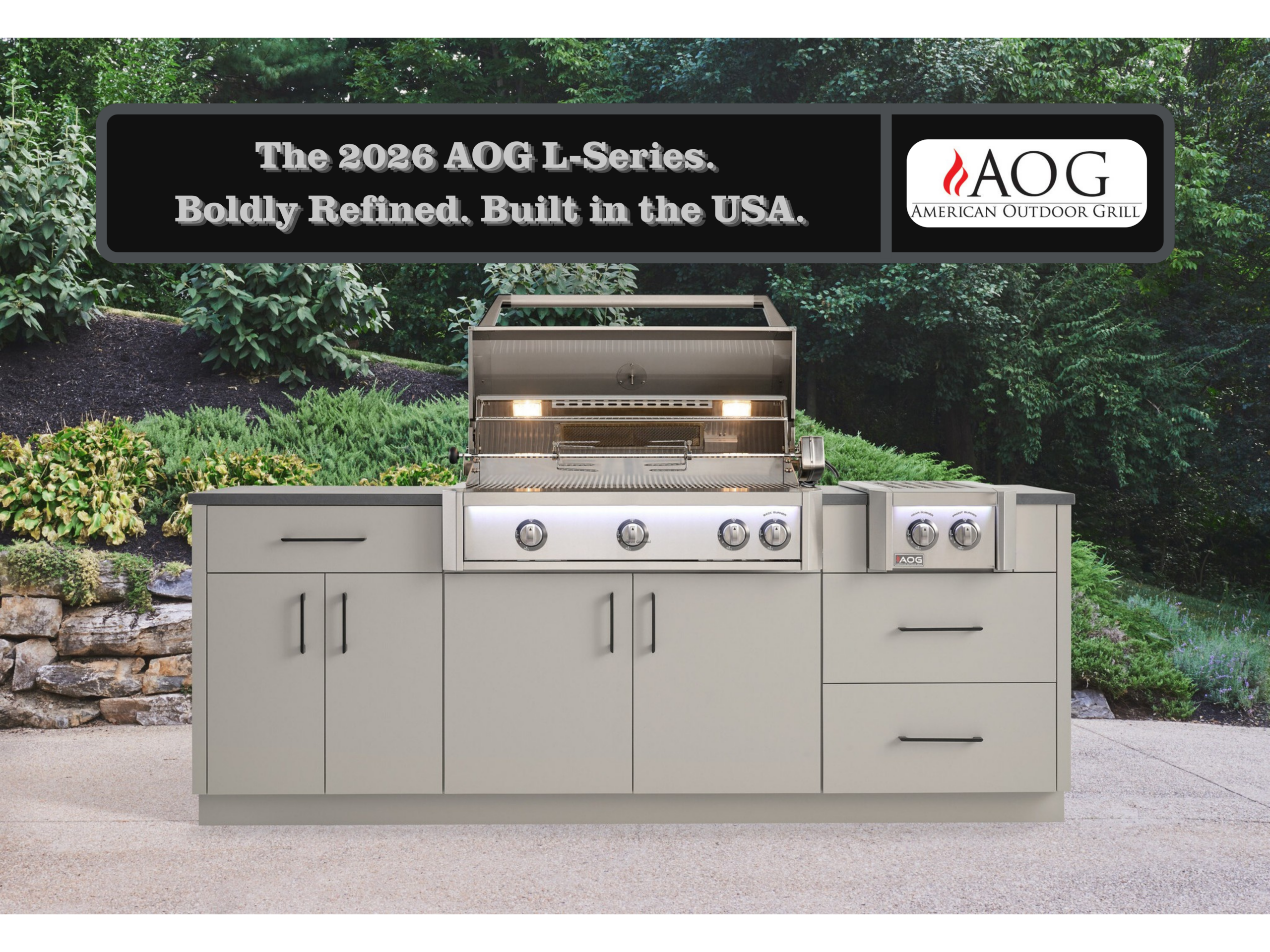 AOG L-Series Grill Review – American Outdoor Grill AOG30LN 30 inch 3-burner built-in natural gas grill with Gun Metal accents and multi-color LED light bar in outdoor kitchen island