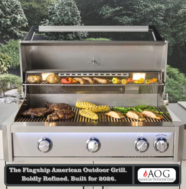 AOG 36 Inch L-Series Grill Review – American Outdoor Grill AOG36LN 36-inch 3-burner built-in natural gas grill with Gun Metal accents and multi-color LED light bar in outdoor kitchen island