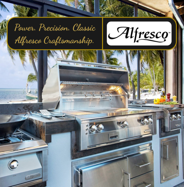 Alfresco ALXE 42 inch grill review – Alfresco ALXE-42-NG 42-inch 3-burner built-in natural gas grill with ceramic briquettes and rotisserie in luxury outdoor kitchen island