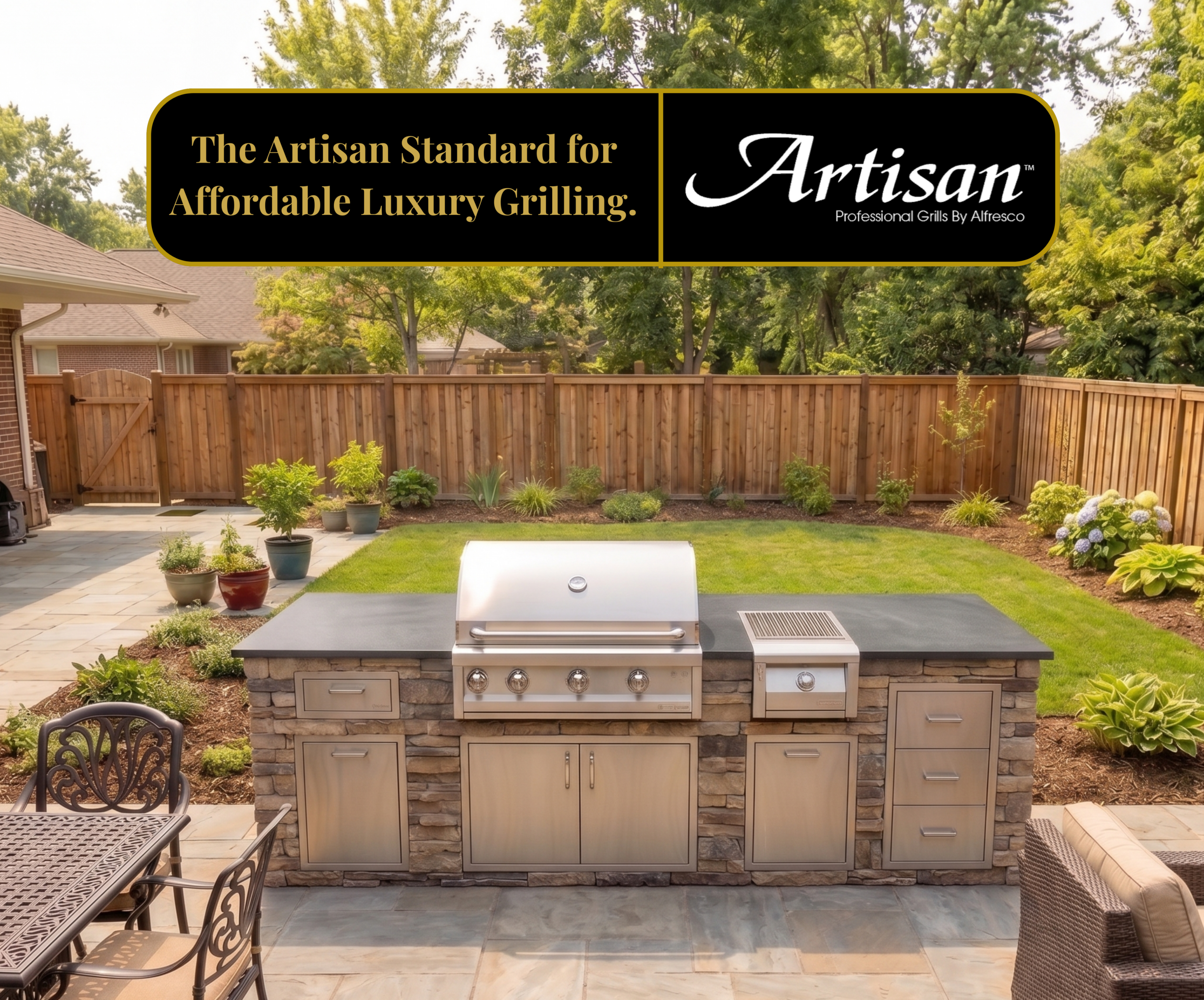 Artisan grill review – Artisan ARTP-32 32-inch 3-burner built-in propane grill with ceramic briquettes and rotisserie in outdoor kitchen island