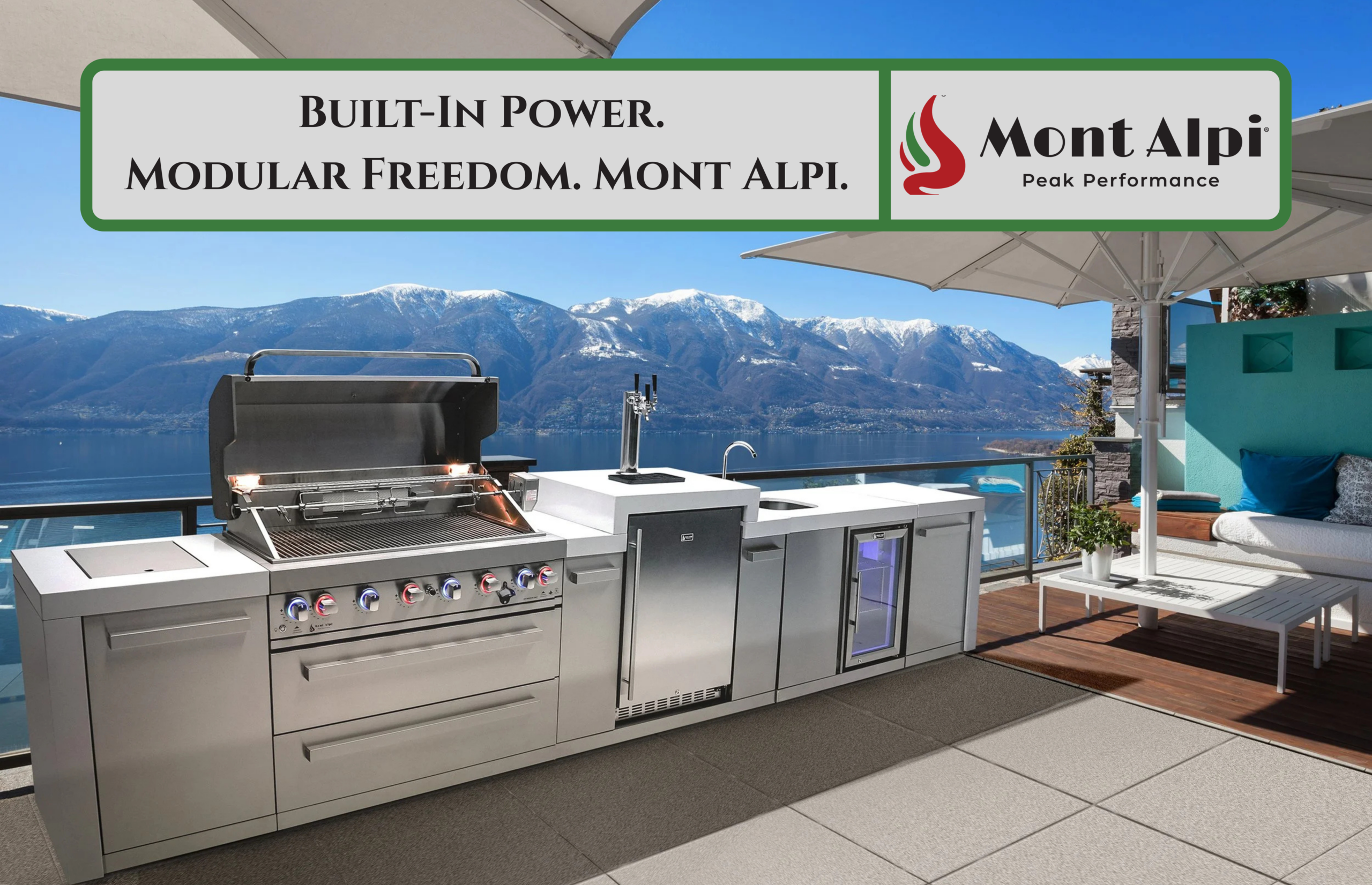 Mont Alpi 805 Grill Review – Mont Alpi MABi805 44-inch 6-burner built-in propane grill with ceramic infrared rear burner in modular outdoor kitchen island